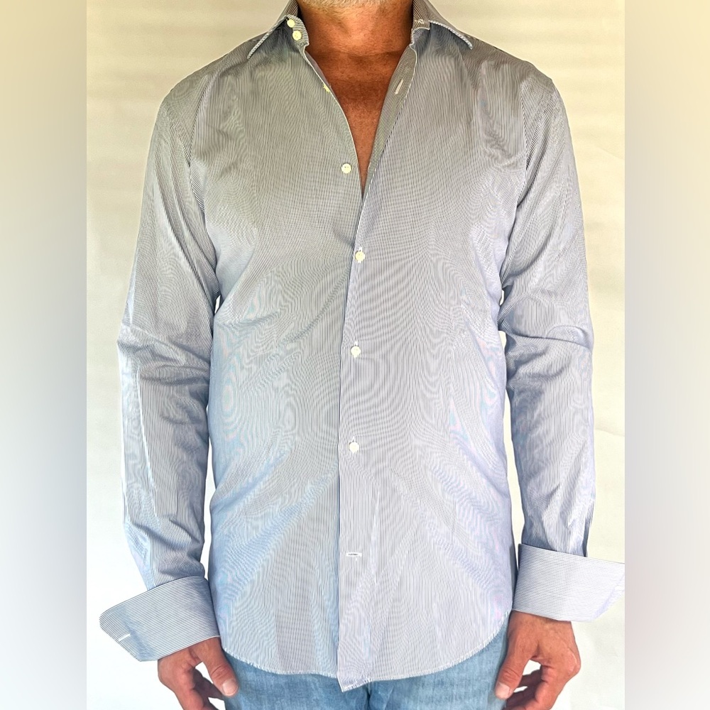 Lugo Men's Blue Dress Shirt with French cuffs